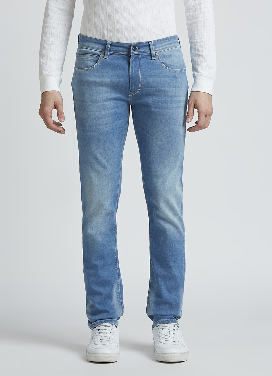 Vapour Blue Mid Rise Slim Jeans, , large image number 1