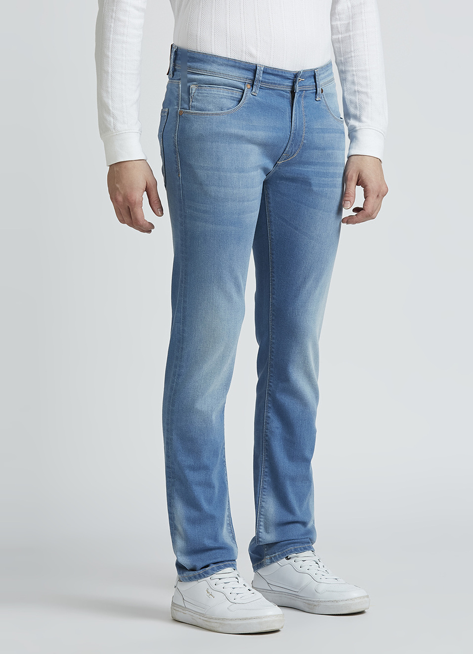 Vapour Blue Mid Rise Slim Jeans, , large image number 3