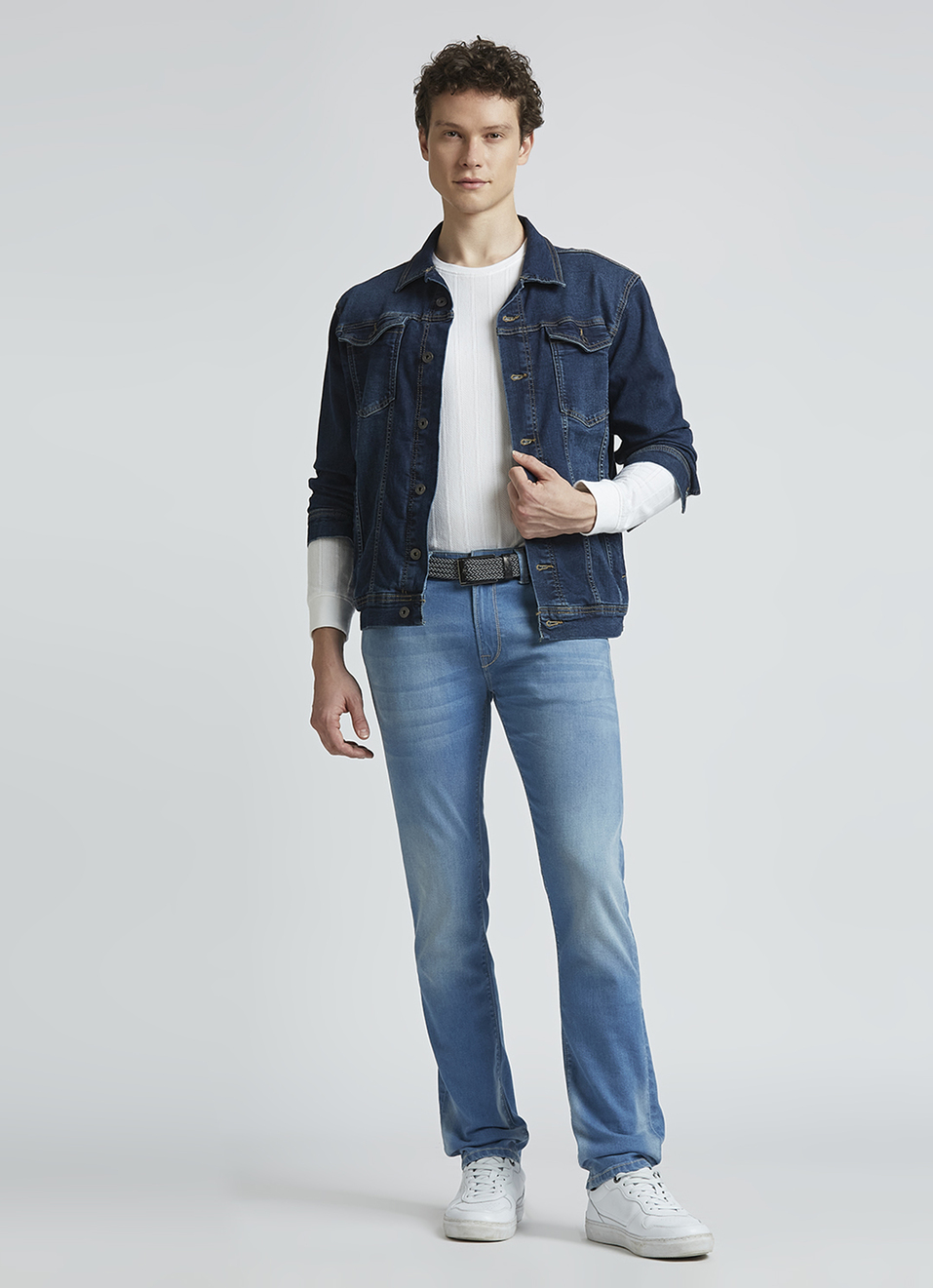 Vapour Blue Mid Rise Slim Jeans, , large image number 5