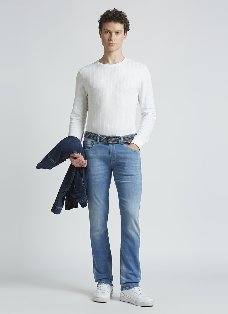 Vapour Blue Mid Rise Slim Jeans, , large image number 0