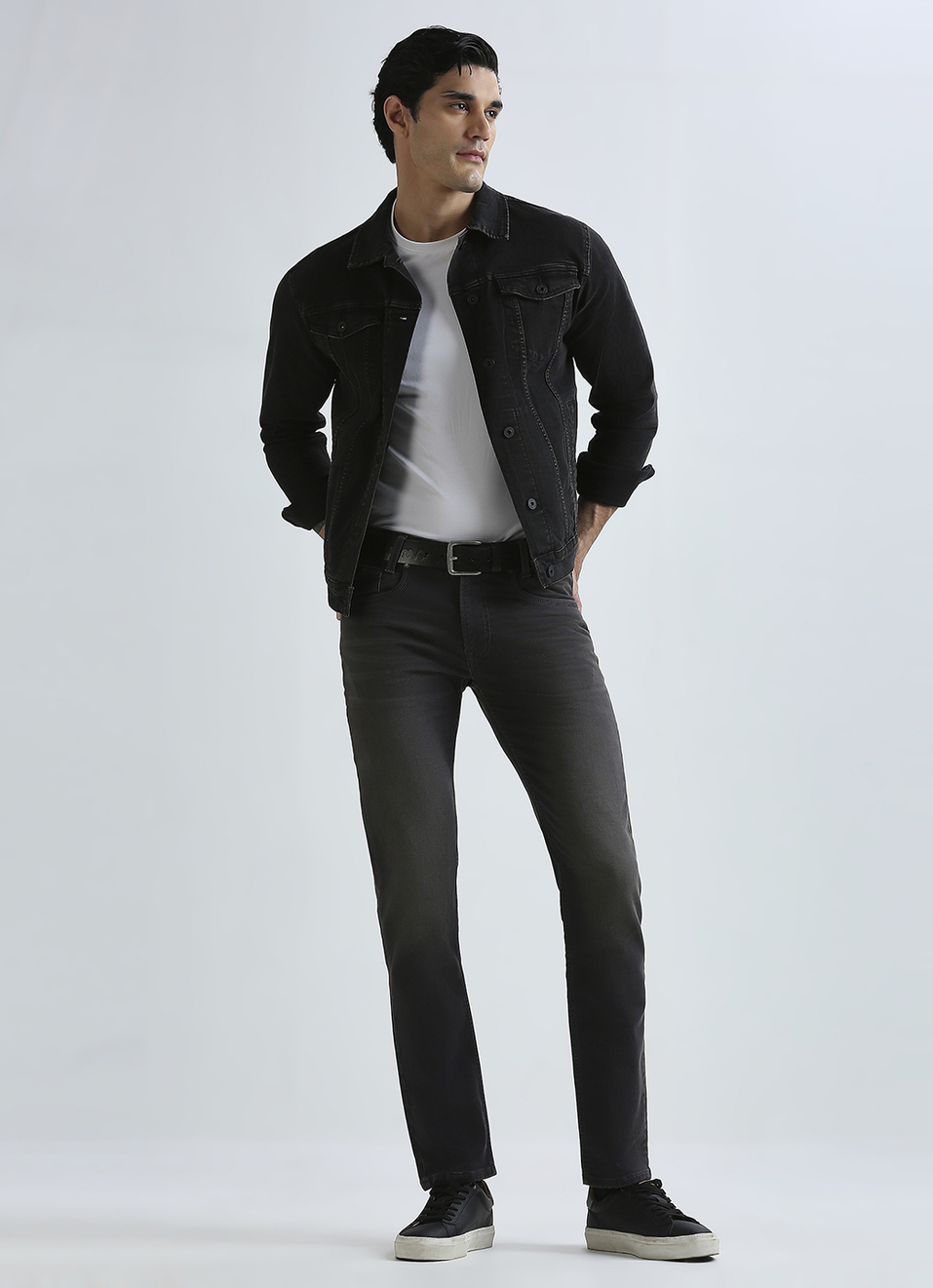 Vapour Grey Mid Waist Stretch Jeans, , large image number 1