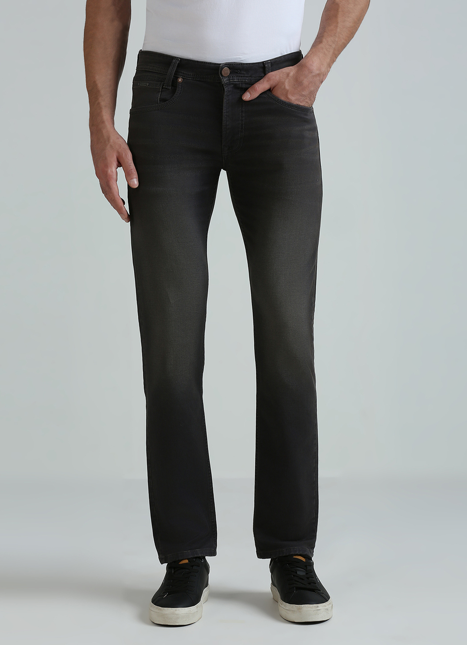 Vapour Grey Mid Waist Stretch Jeans, , large image number 2