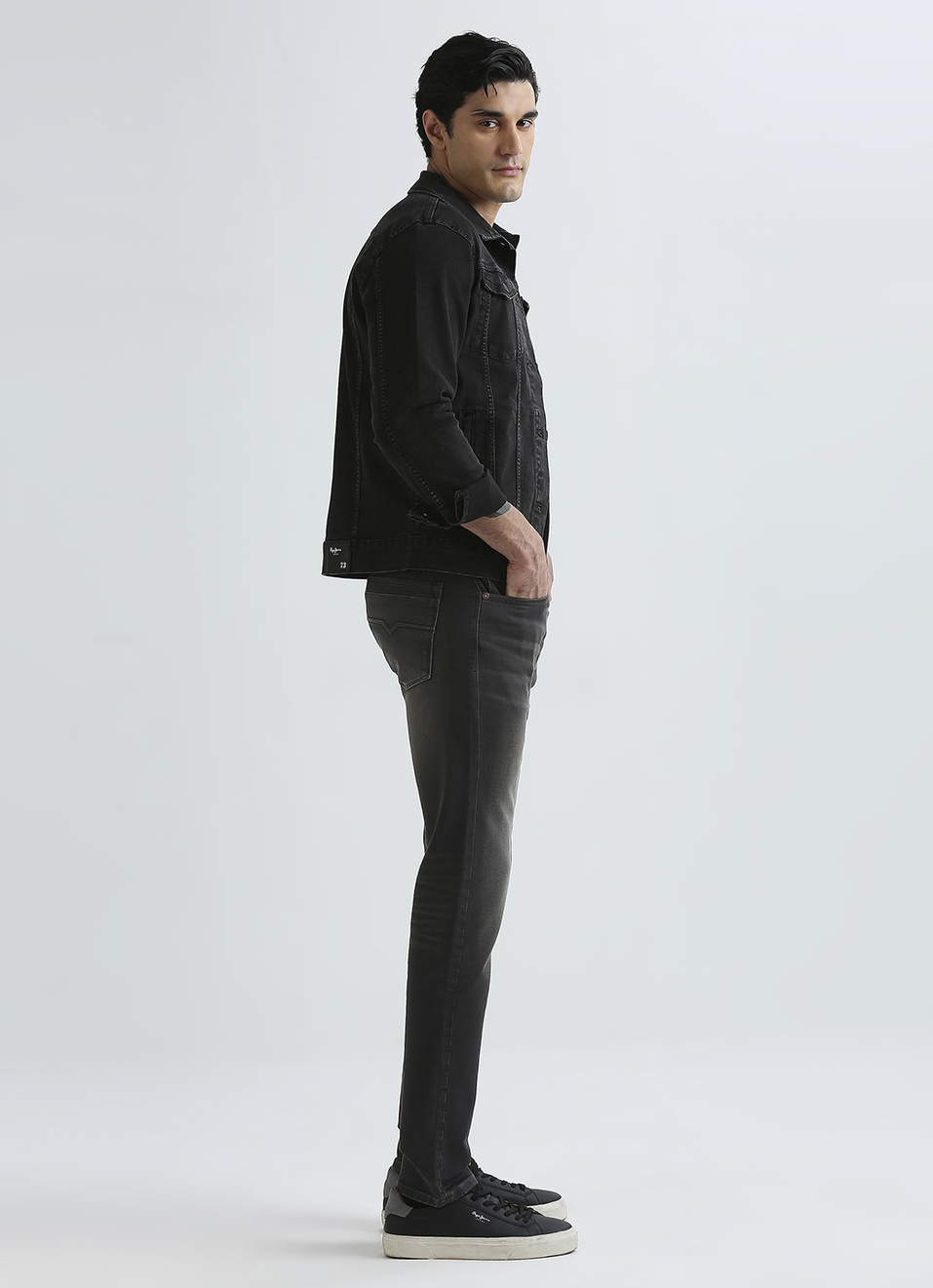 Vapour Grey Mid Waist Stretch Jeans, , large image number 6