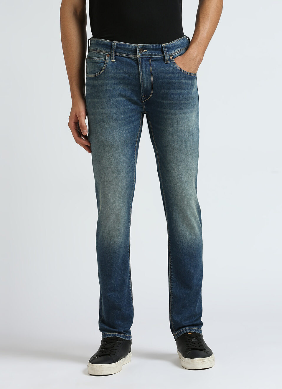 Danial Blue Low Waist Tapered Jeans, , large image number 2