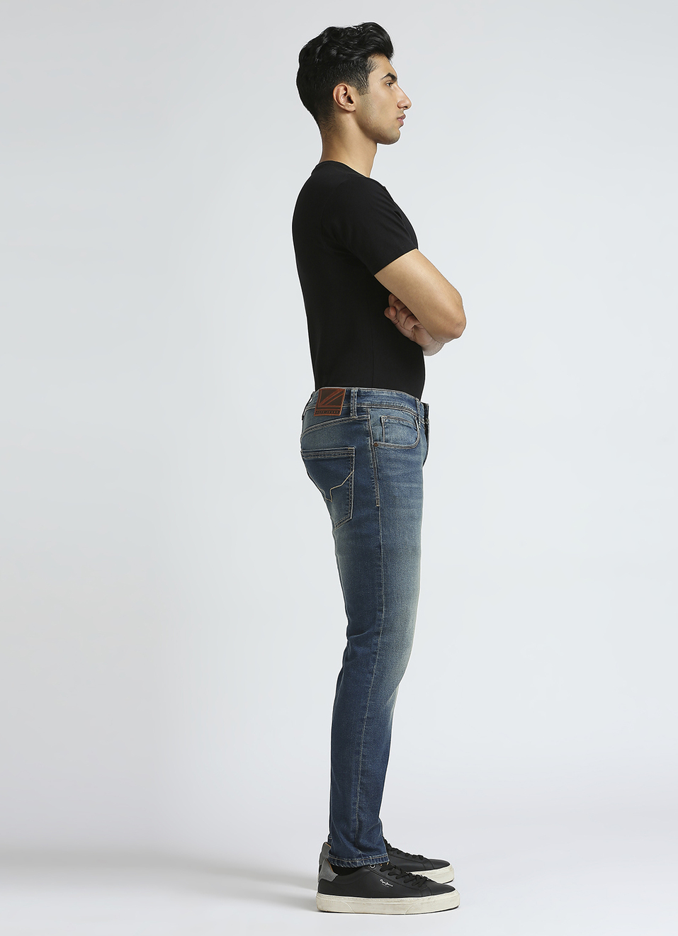 Danial Blue Low Waist Tapered Jeans, , large image number 6