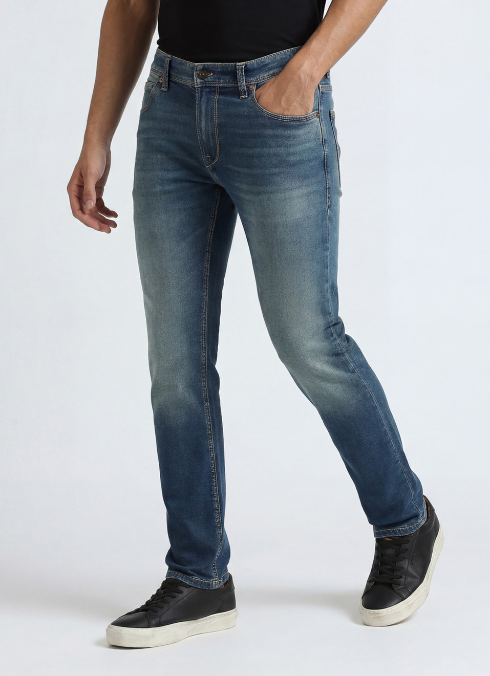 Danial Blue Low Waist Tapered Jeans, , large image number 0