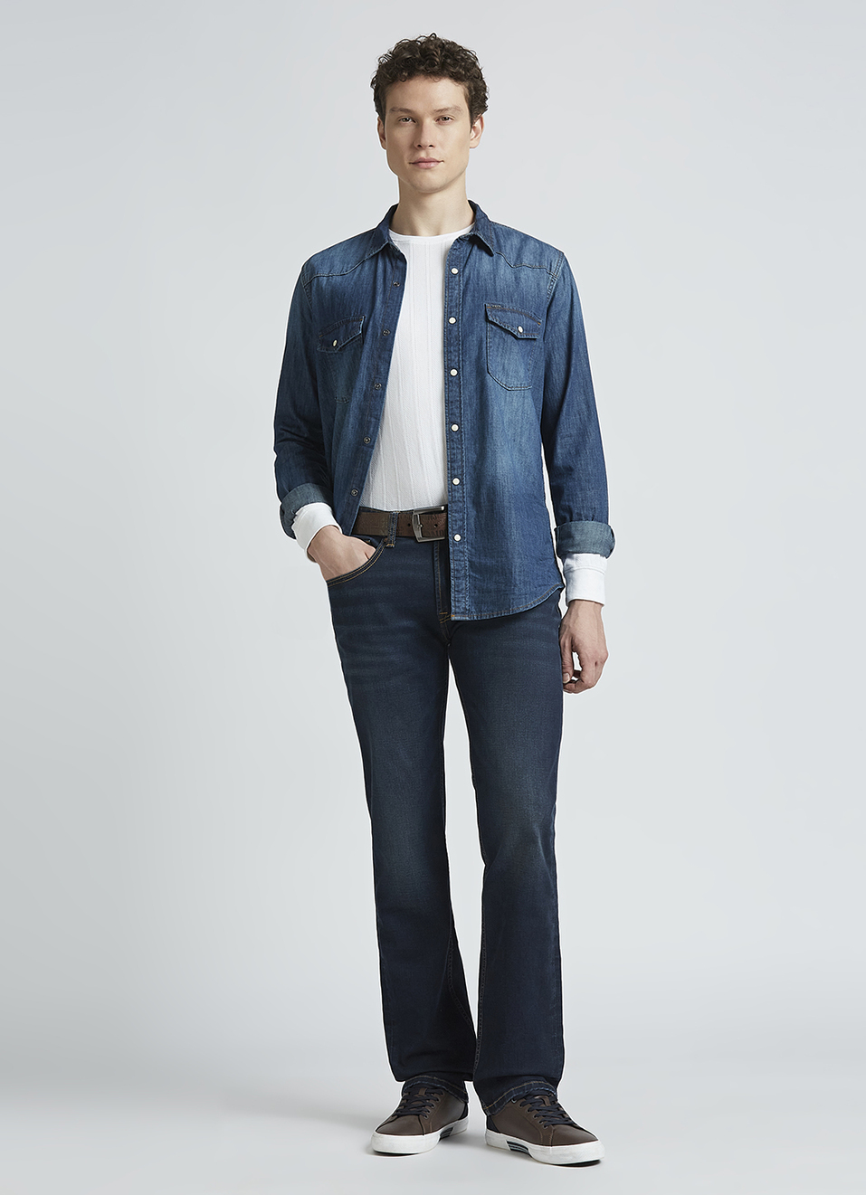 Holborne Blue Mid Rise Straight Jeans, , large image number 6