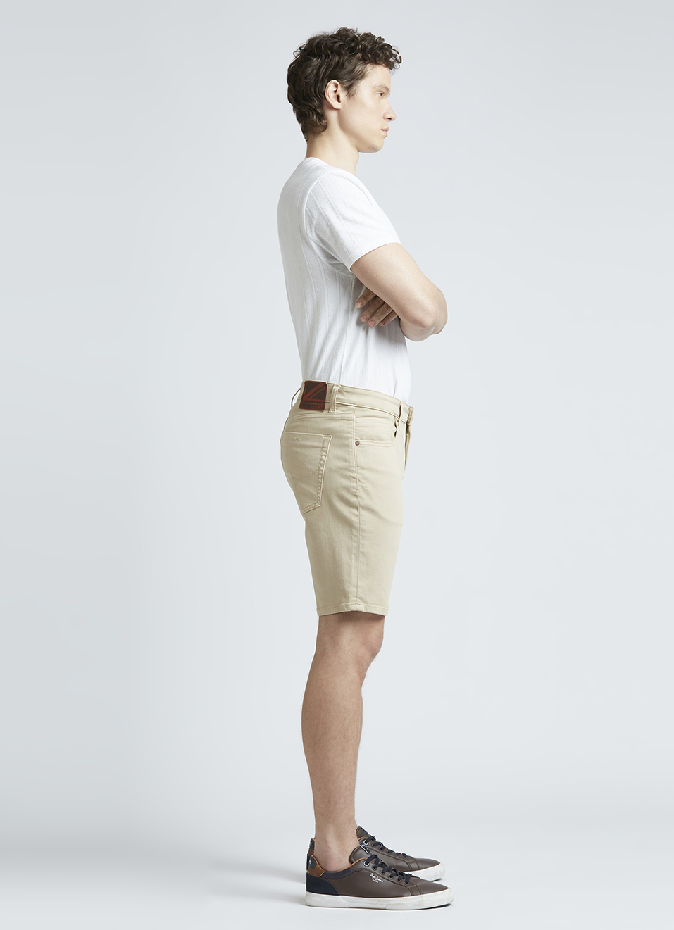 Chinox Beige Mid Waist Denim Shorts, , large image number 5