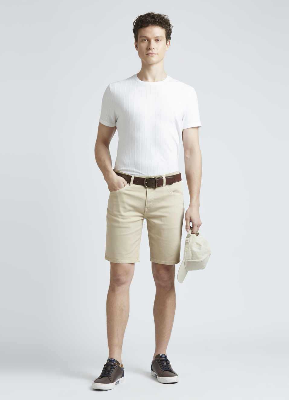 Chinox Beige Mid Waist Denim Shorts, , large image number 0