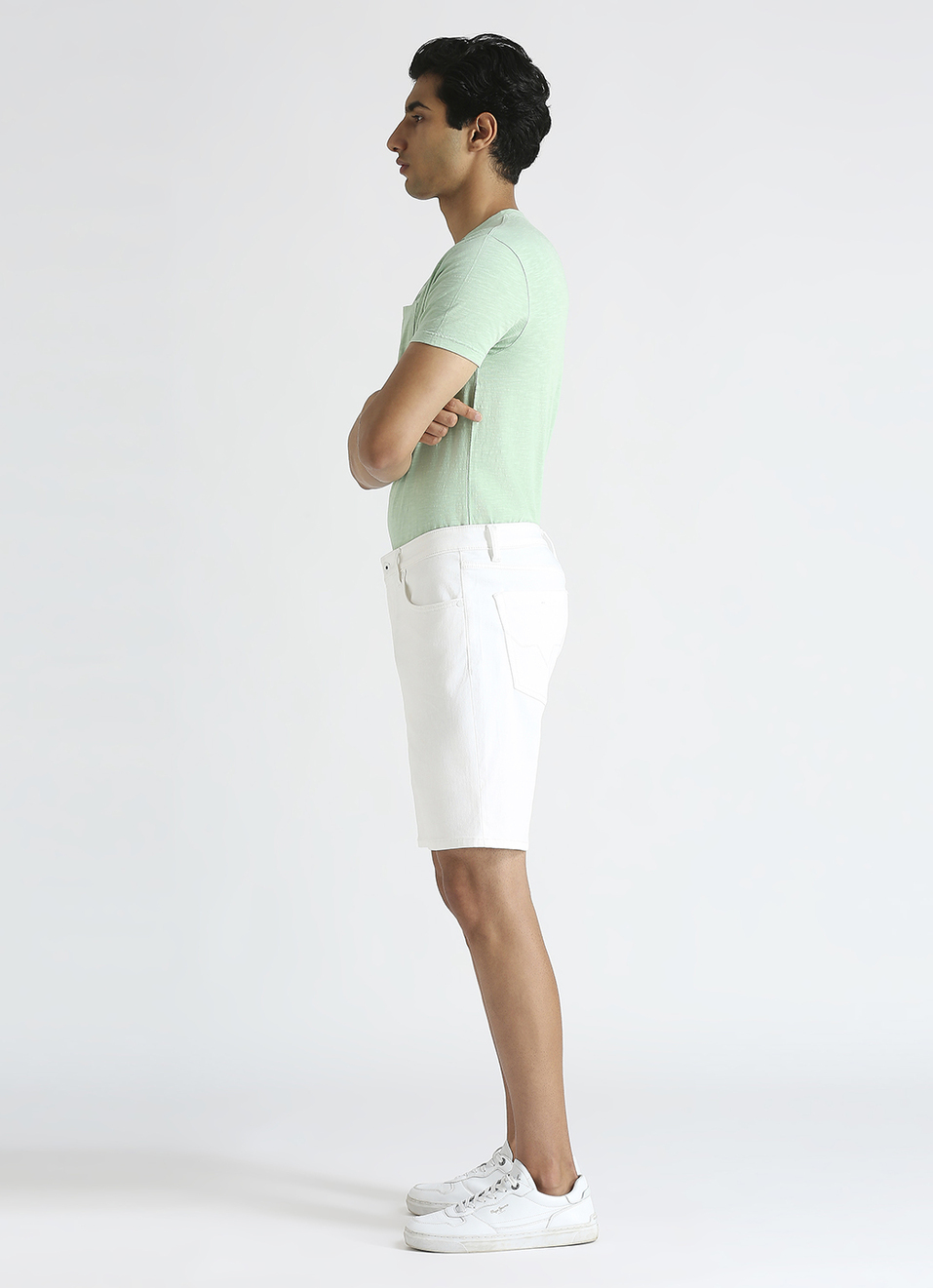 White Mid Waist Denim Shorts, , large image number 5