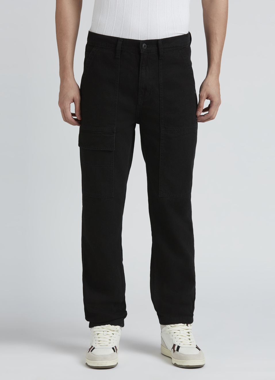 Black Mid Rise Straight Cargos, , large image number 1