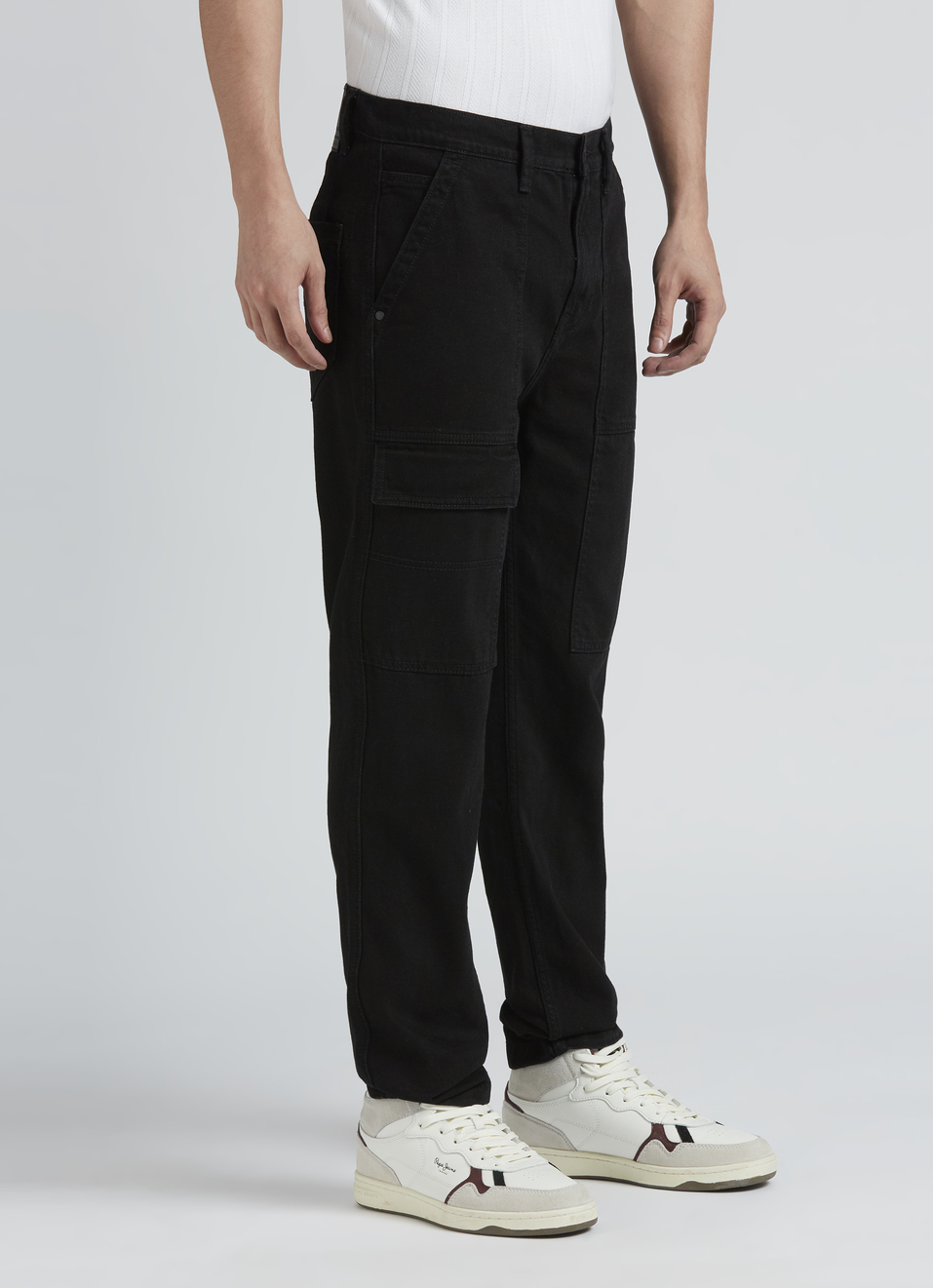 Black Mid Rise Straight Cargos, , large image number 3