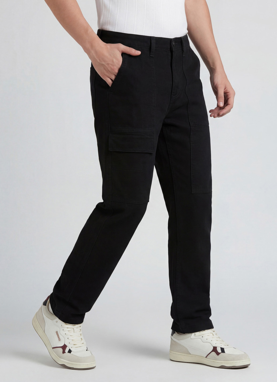 Black Mid Rise Straight Cargos, , large image number 0