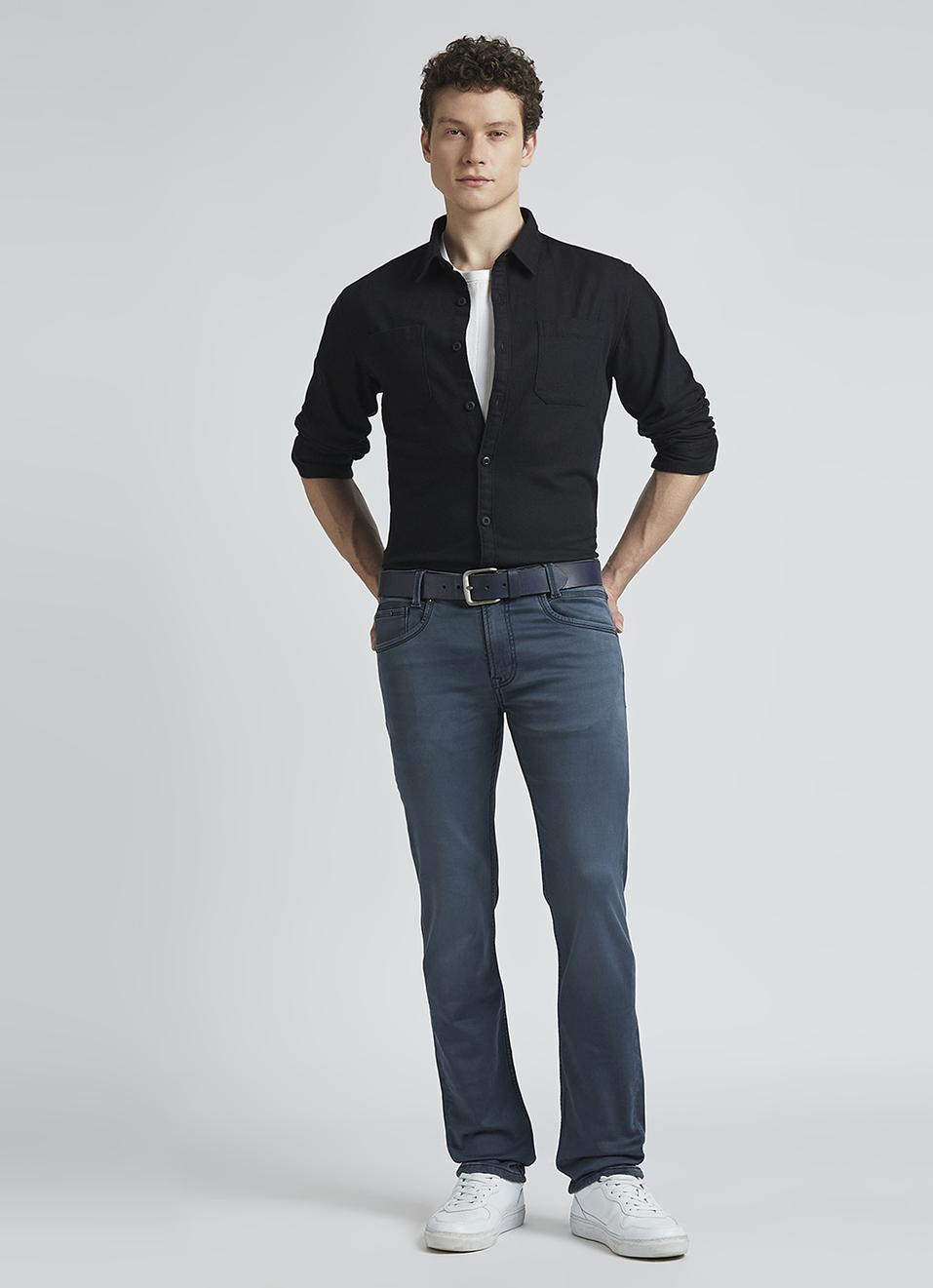 Vapour Blue Mid Rise Slim Heritage Jeans, , large image number 5