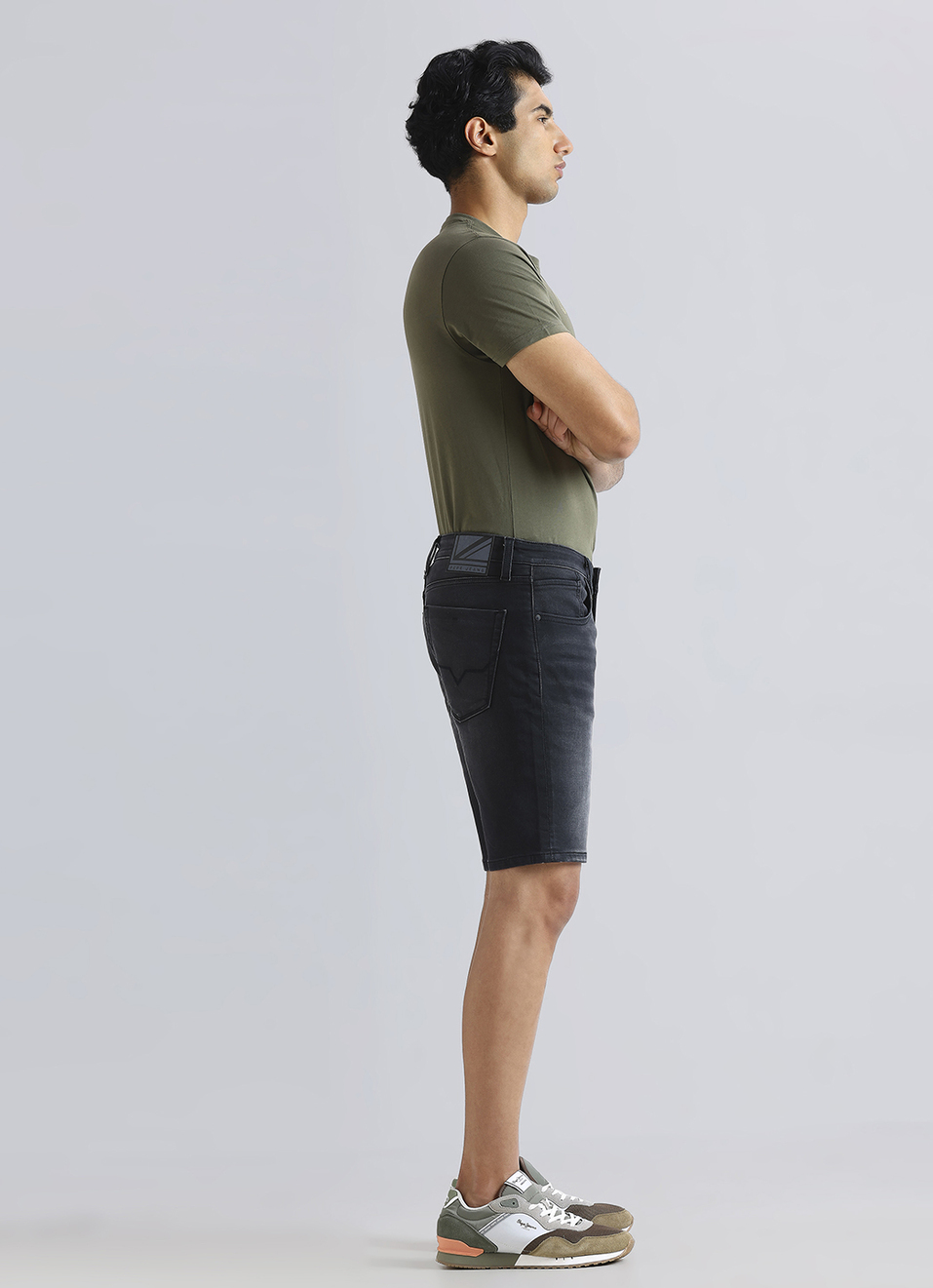 Black Mid Waist Denim Shorts, , large image number 5