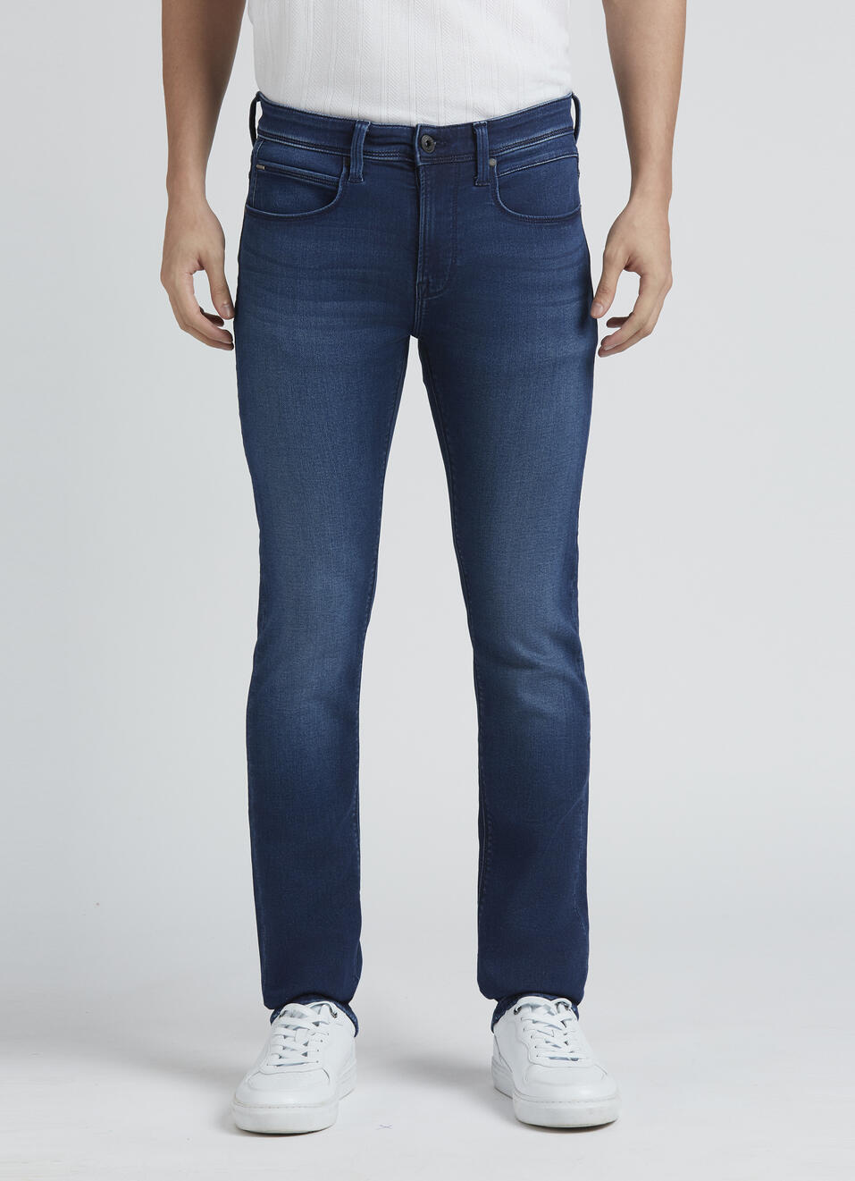 Vapour Blue Mid Rise Slim Powerflex Jeans, , large image number 1