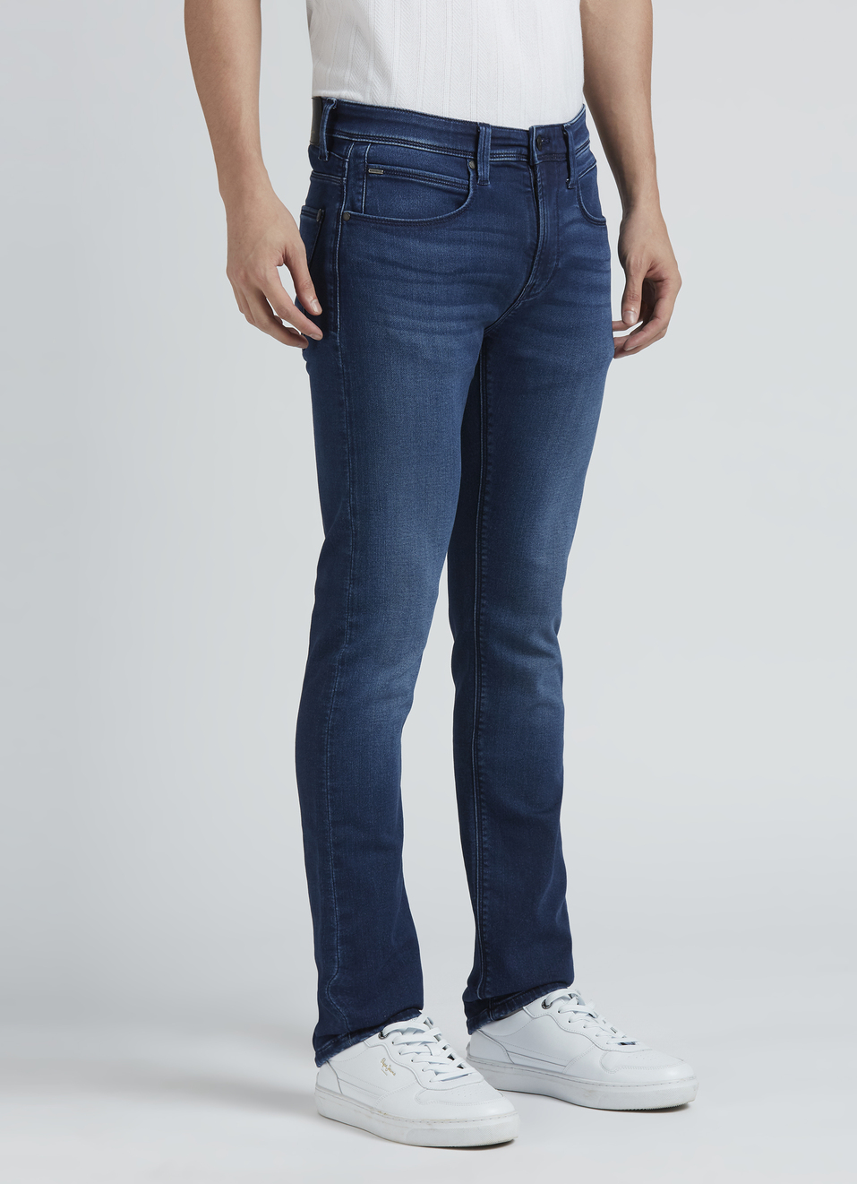 Vapour Blue Mid Rise Slim Powerflex Jeans, , large image number 3