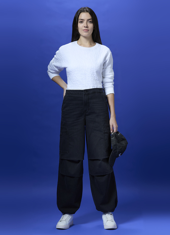Women Black High Waist Balloon Leg Parachute Jeans