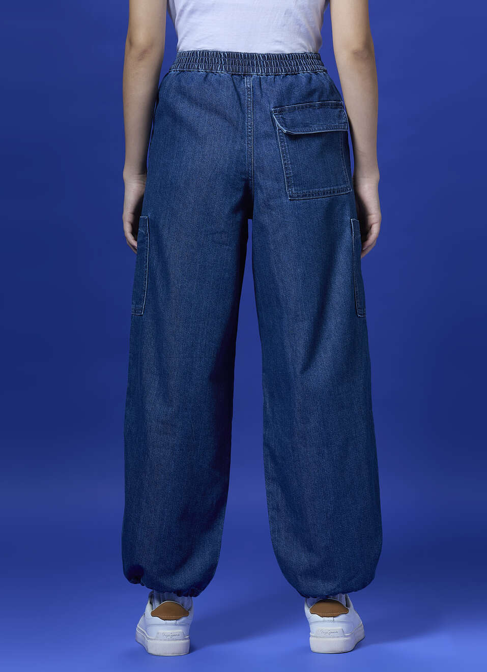Women Blue High Waist Balloon Leg Parachute Jeans, , large image number 2