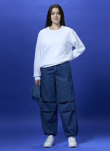 Women Blue High Waist Balloon Leg Parachute Jeans