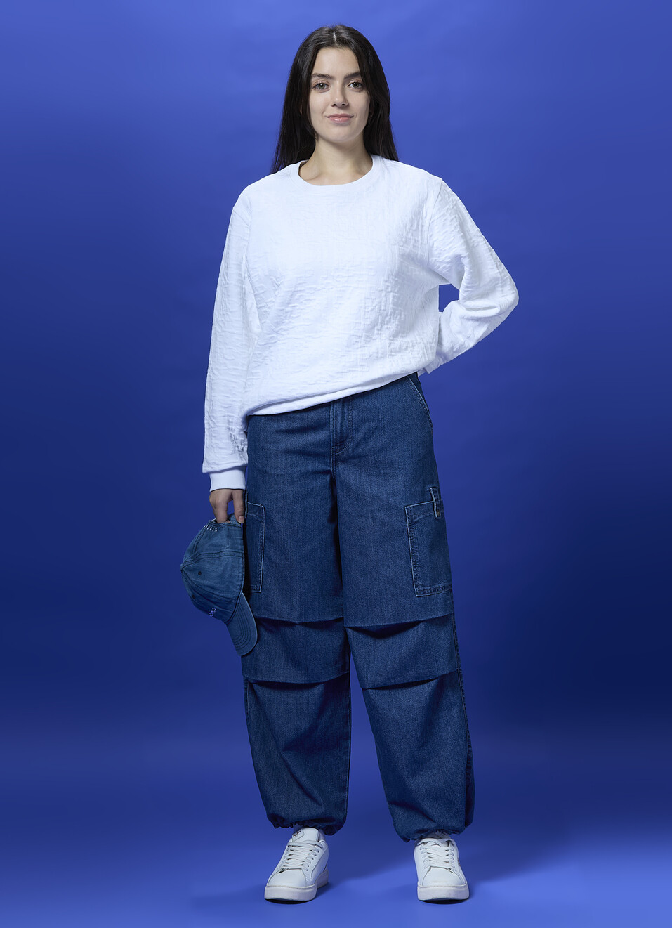 Women Blue High Waist Balloon Leg Parachute Jeans, , large image number 0