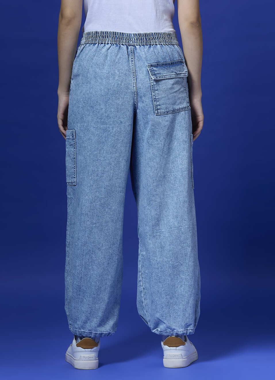 Women Blue High Waist Balloon Leg Parachute Jeans, , large image number 2
