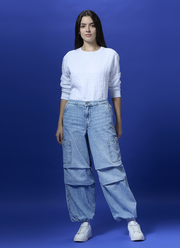 Women Blue High Waist Balloon Leg Parachute Jeans