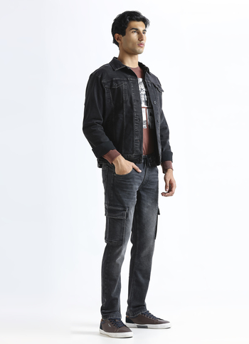 Black Mid Rise Gymndigo Cargo Jeans