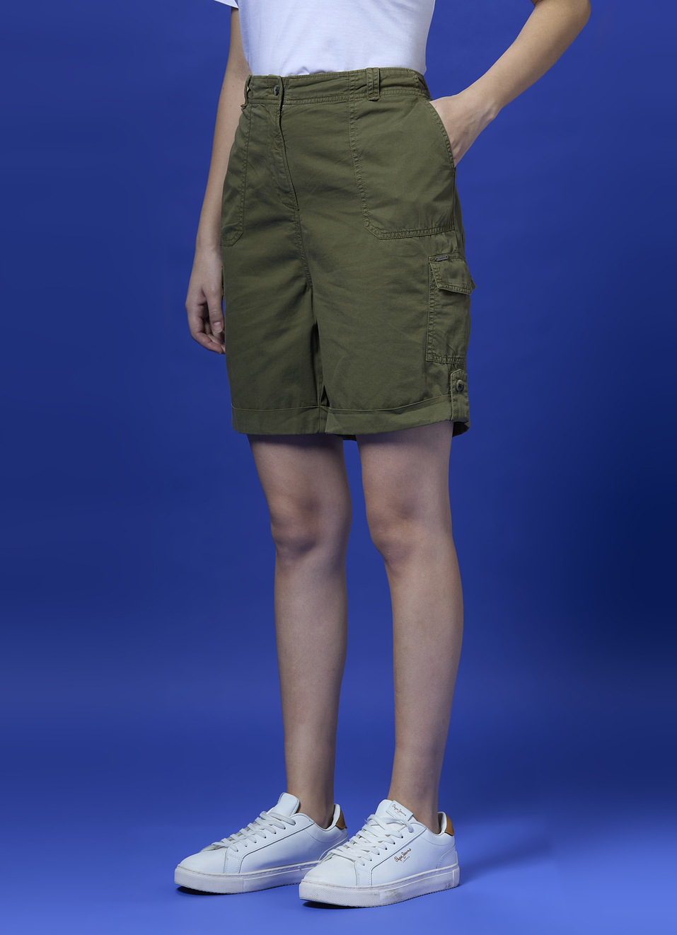 Olive Mid Waist Regular Fit Shorts, , large image number 3