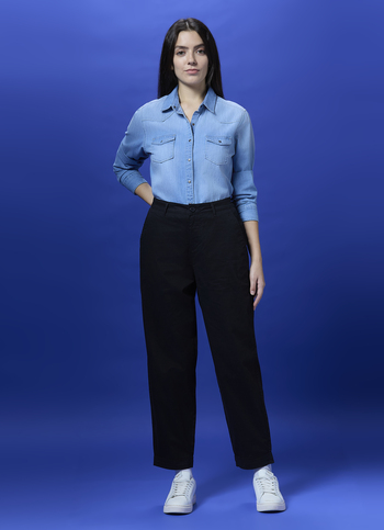 Black Mid Waist Carrot Fit Trousers