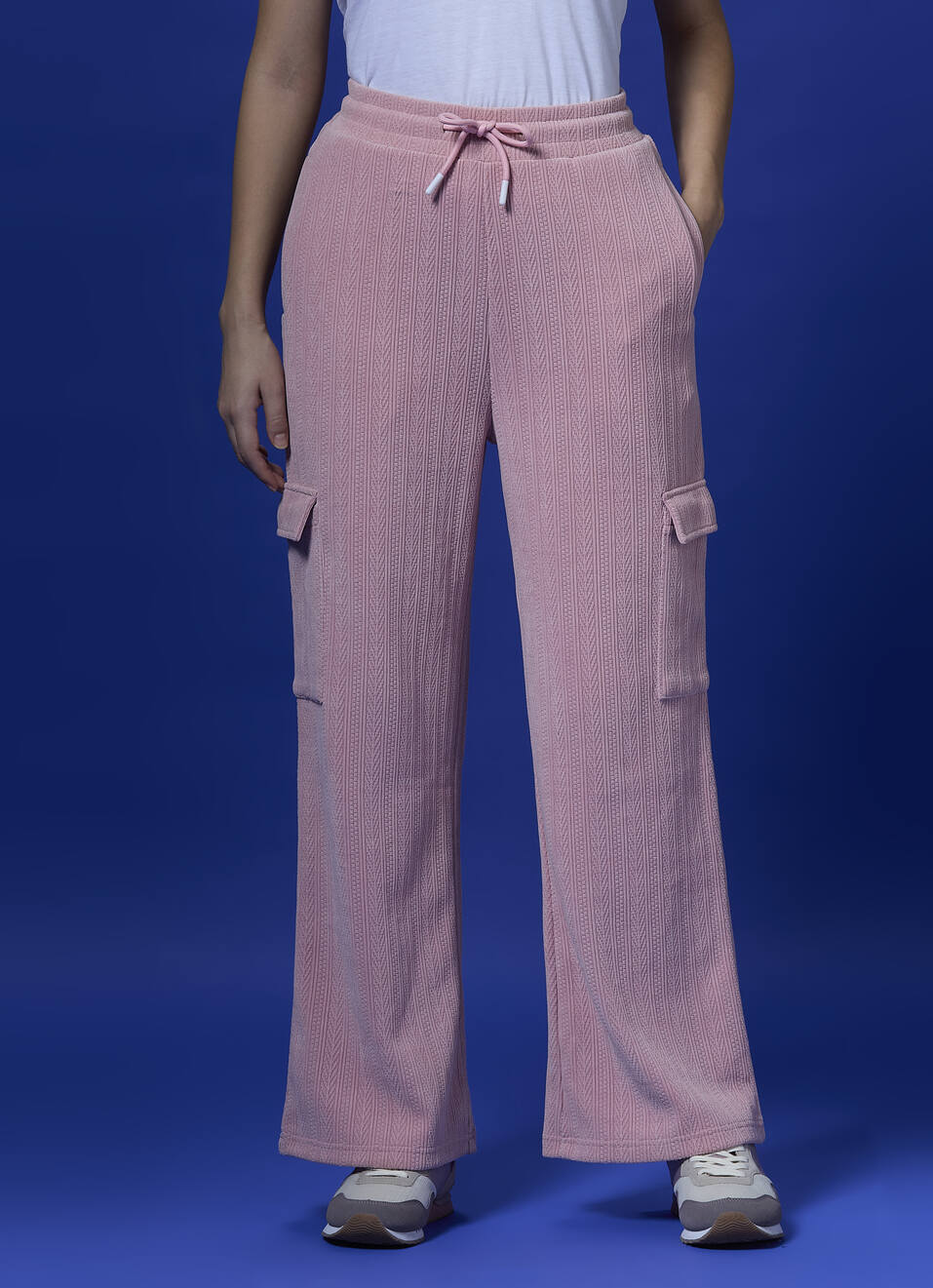 Pink Textured Wide Leg Sweatpants, , large image number 1