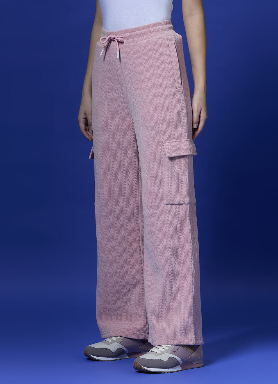 Pink Textured Wide Leg Sweatpants, , large image number 3