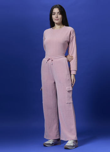 Pink Textured Wide Leg Sweatpants