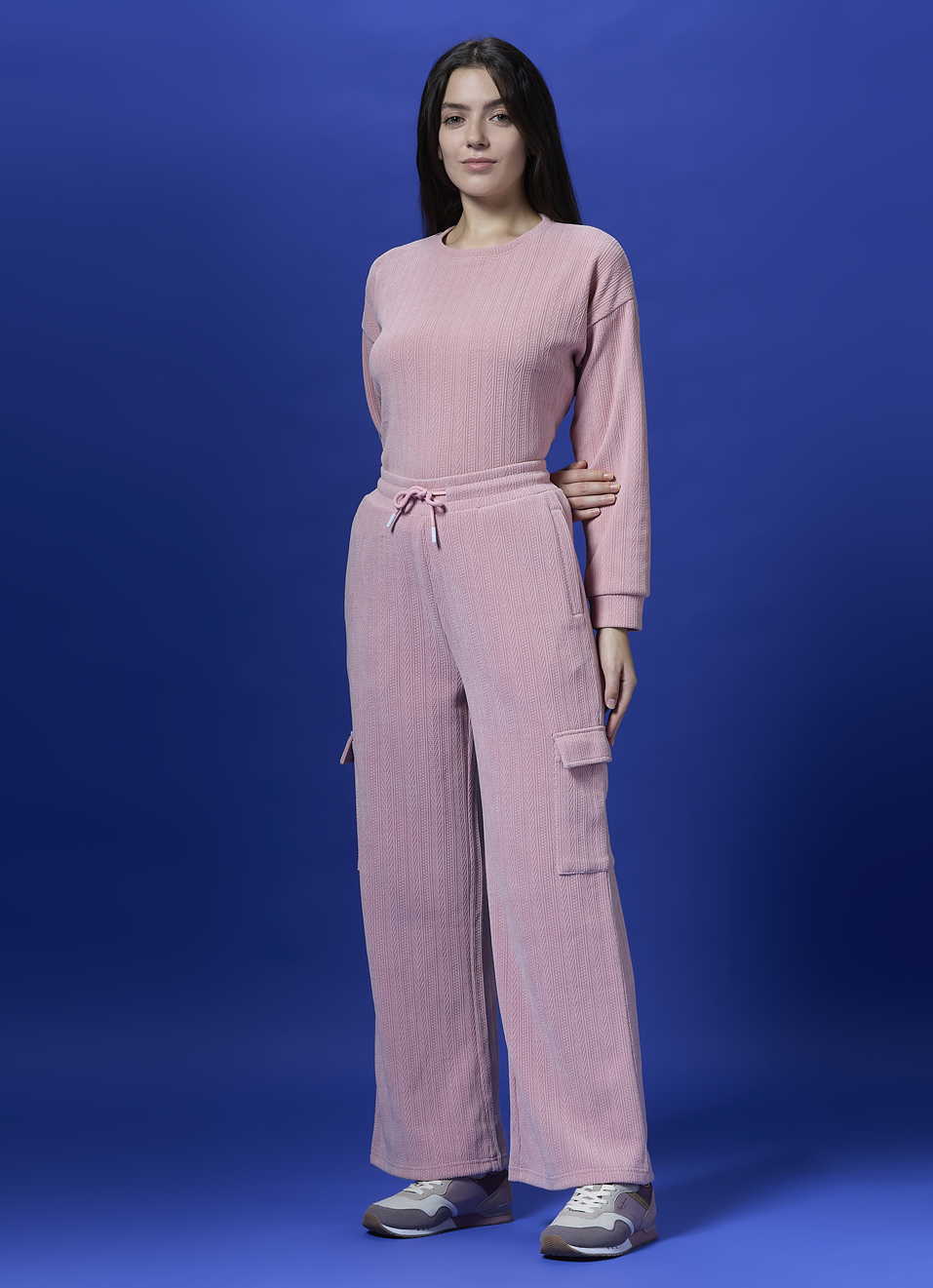 Pink Textured Wide Leg Sweatpants, , large image number 0