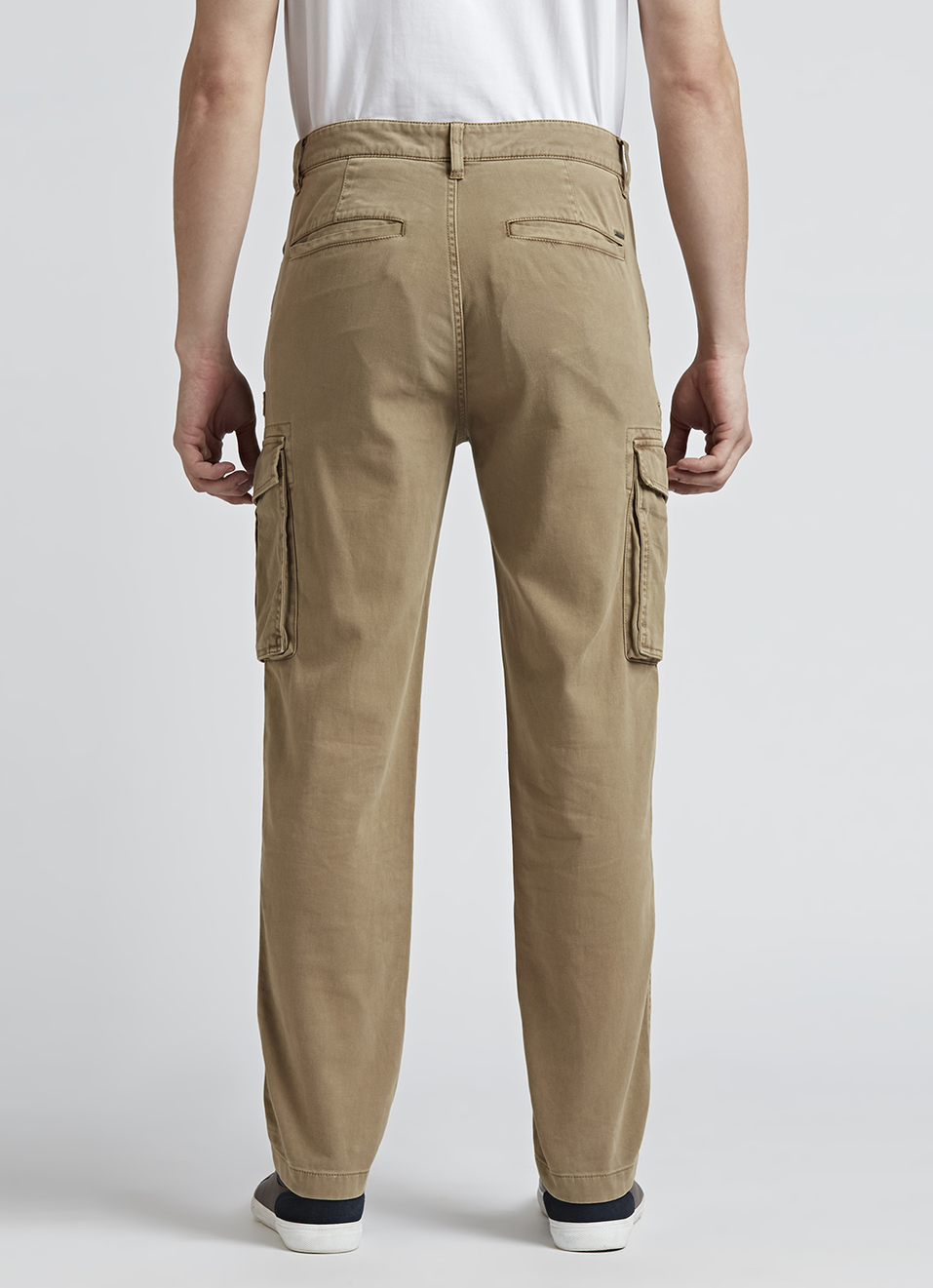 Beige Mid Waist Madrid Fit Cargo Pants, , large image number 3