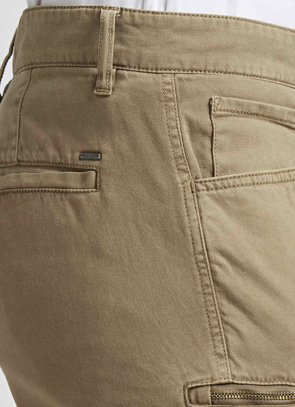 Beige Mid Waist Madrid Fit Cargo Pants, , large image number 4