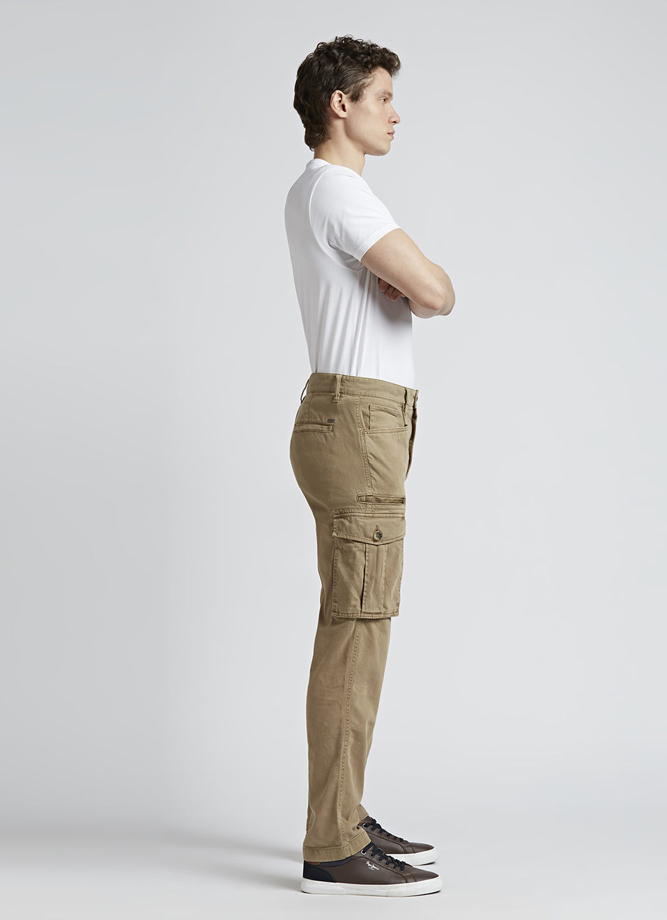 Beige Mid Waist Madrid Fit Cargo Pants, , large image number 5