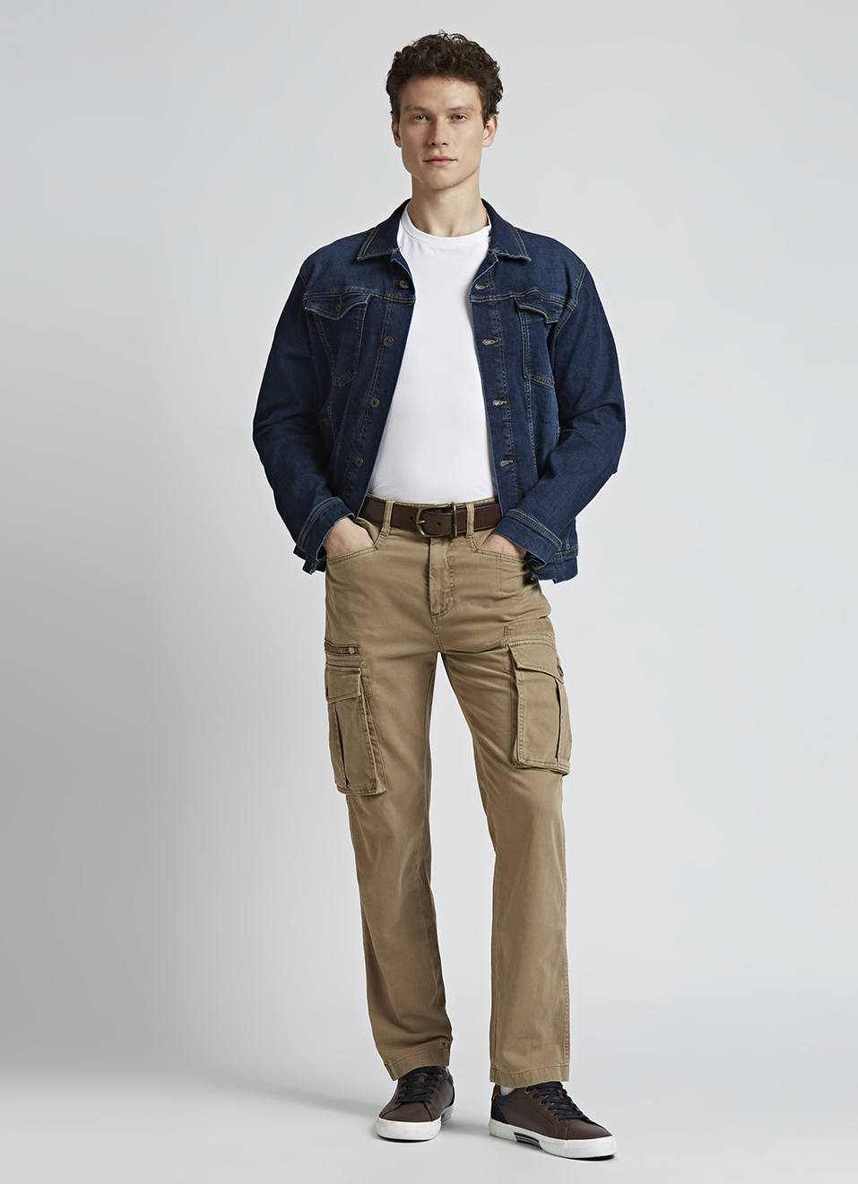 Beige Mid Waist Madrid Fit Cargo Pants, , large image number 6