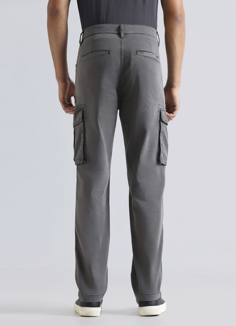 Black Mid Waist Slim Fit Cargo Pants, , large image number 2