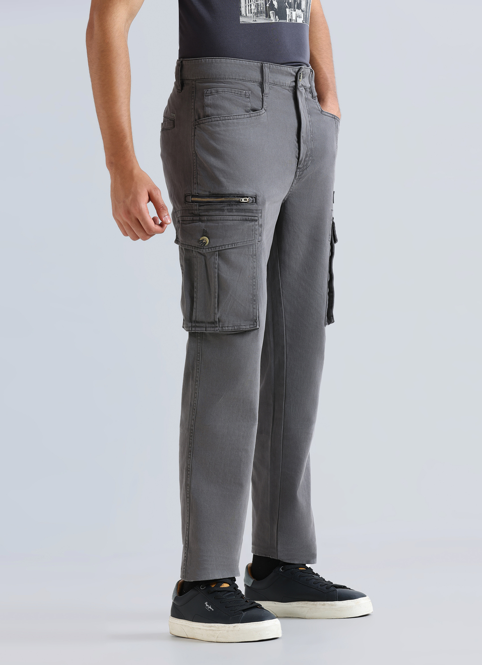 Black Mid Waist Slim Fit Cargo Pants, , large image number 3