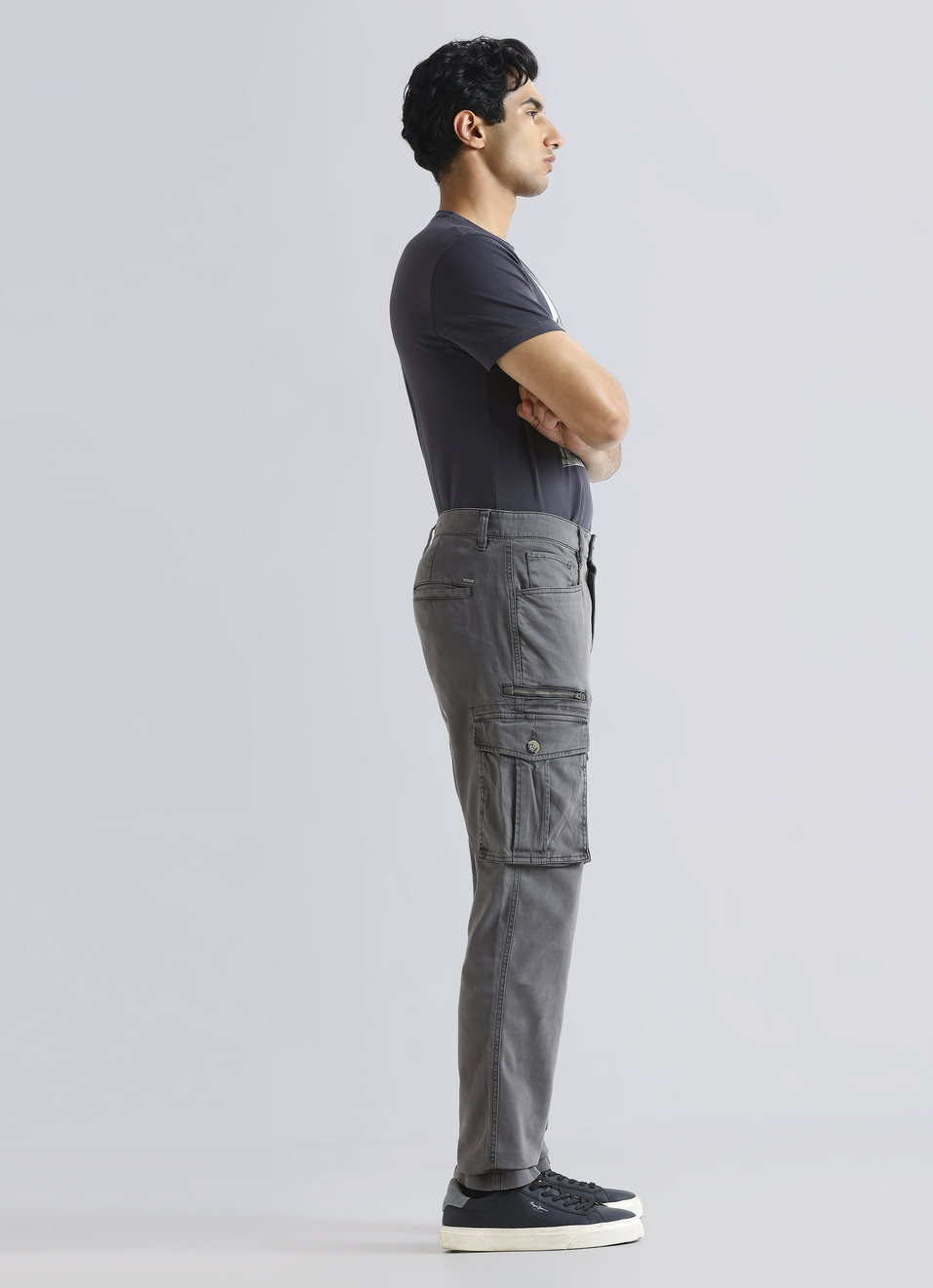 Black Mid Waist Slim Fit Cargo Pants, , large image number 5