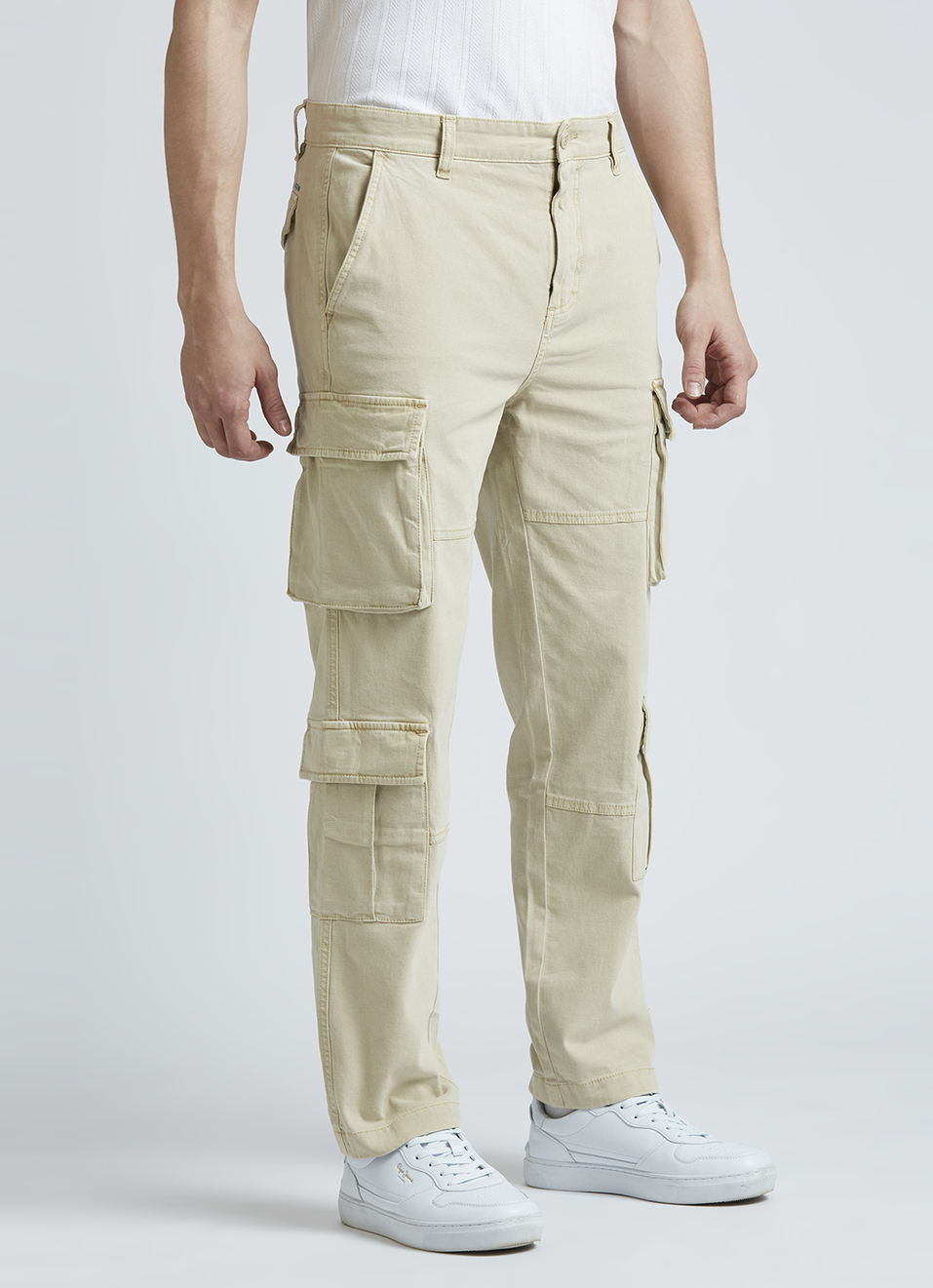 White Mid Waist Straight Fit Cargo, , large image number 5