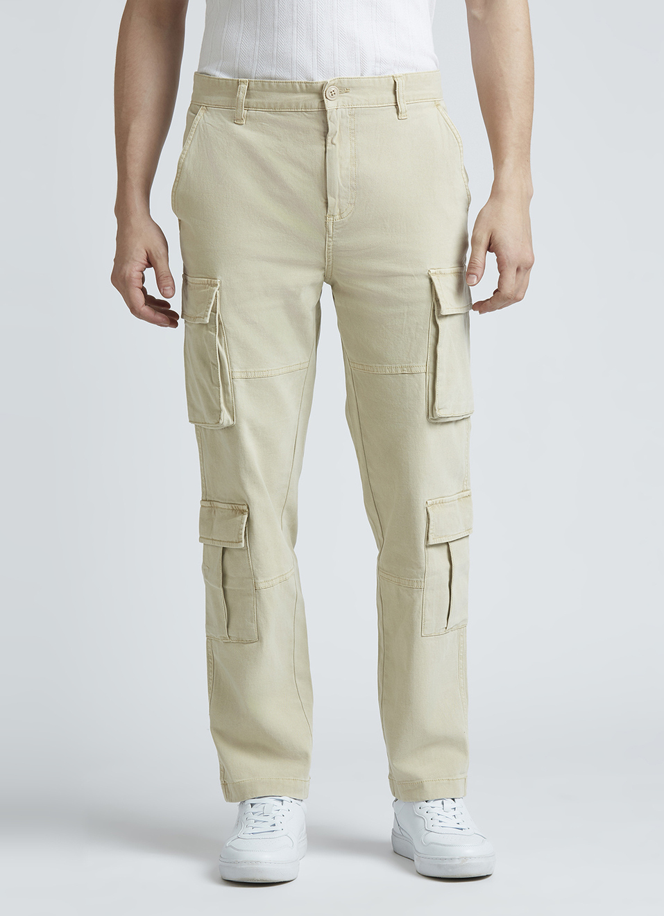 White Mid Waist Straight Fit Cargo, , large image number 6