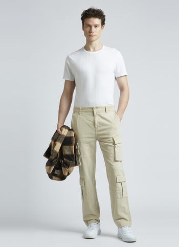 Ecru Mid Waist Slim Fit Cargo Pants