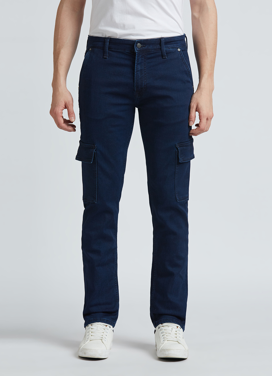 Blue Mid Rise Straight Gymindigo Cargo Jeans, , large image number 6