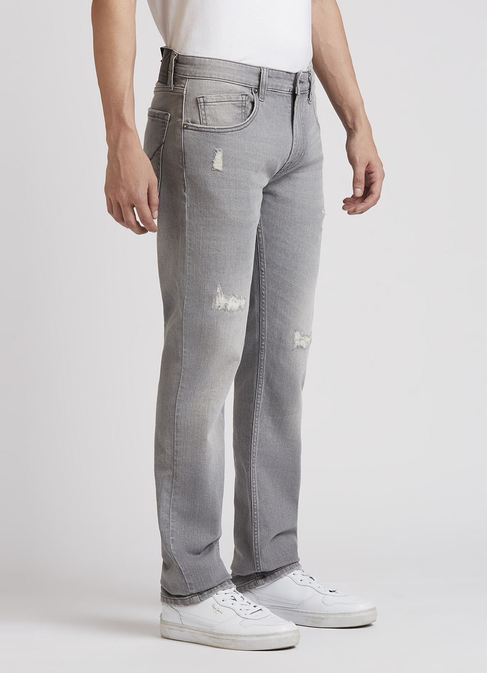Vapour Grey Mid Rise Distressed Slim Jeans, , large image number 4