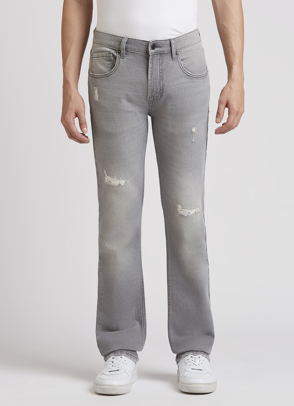 Vapour Grey Mid Rise Distressed Slim Jeans, , large image number 5