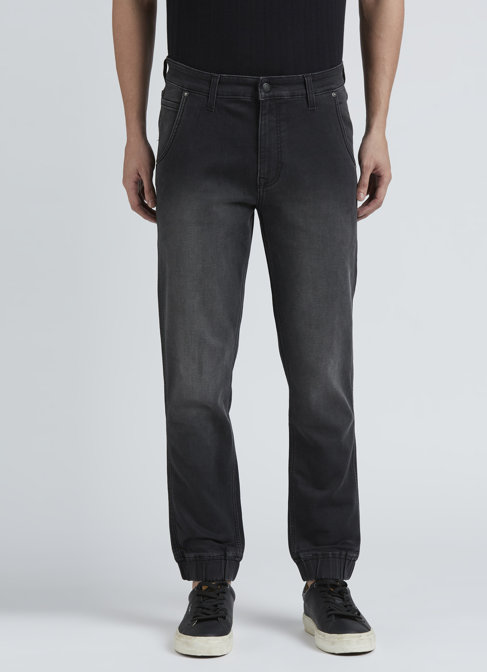 Black Mid Rise Ankle Length Joggers, , large image number 1