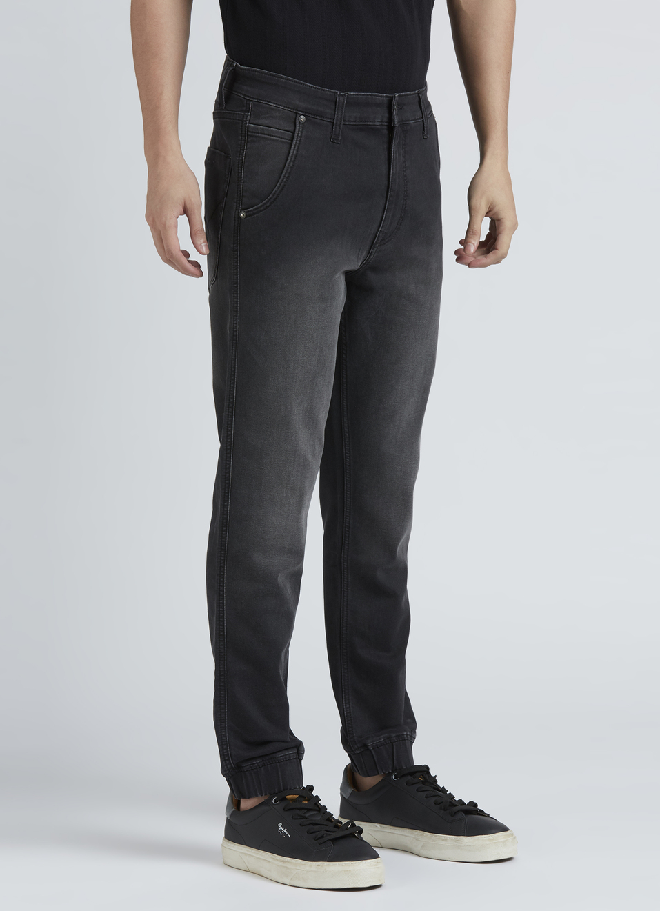 Black Mid Rise Ankle Length Joggers, , large image number 3