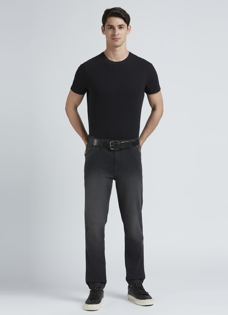 Black Mid Rise Ankle Length Joggers, , large image number 0